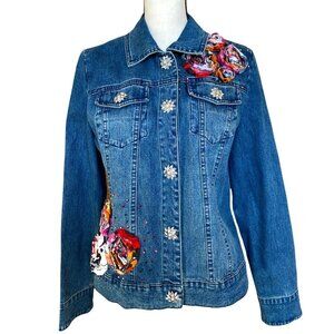 Vintage 90s embellished bejeweled‎ adorned floral fabric & rhinestone buttons M